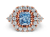 Rose gold Fancy Blue Radiant Cut Diamond Halo Ring with Pavé Band and Four-Prong Setting_56