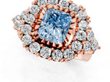 Rose gold Fancy Blue Radiant Cut Diamond Halo Ring with Pavé Band and Four-Prong Setting_57