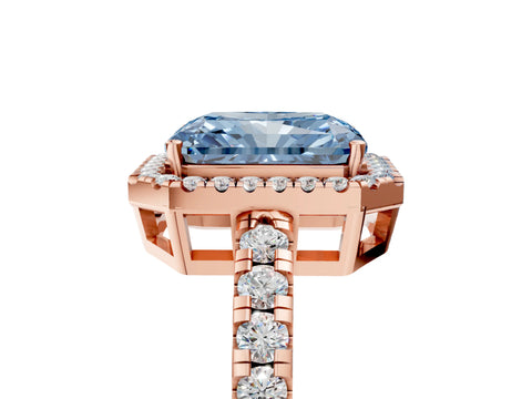 Rose gold Fancy Blue Radiant Cut Diamond Halo Ring with Pavé Band and Four-Prong Setting_5