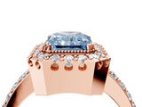 Rose gold Fancy Blue Radiant Cut Diamond Halo Ring with Pavé Band and Prong Setting_4