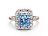Rose gold Fancy Blue Radiant Cut Diamond Halo Ring with Pear Side Stones and Prong Setting_67