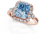 Rose gold Fancy Blue Radiant Cut Diamond Halo Ring with Pear Side Stones and Prong Setting_68