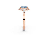 Rose gold Fancy Blue Radiant Cut Diamond Halo Ring with Pear Side Stones and Prong Setting_69