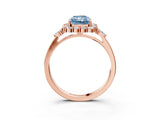 Rose gold Fancy Blue Radiant Cut Diamond Halo Ring with Pear Side Stones and Prong Setting_70