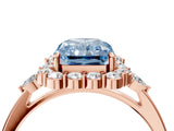 Rose gold Fancy Blue Radiant Cut Diamond Halo Ring with Pear Side Stones and Prong Setting_71