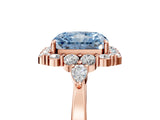 Rose gold Fancy Blue Radiant Cut Diamond Halo Ring with Pear Side Stones and Prong Setting_72