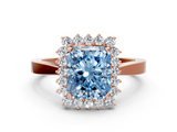 Rose gold Fancy Blue Radiant  Cut Diamond Halo Ring with Round Brilliant Halo and Solitaire Band_87