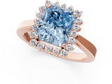 Rose gold Fancy Blue Radiant  Cut Diamond Halo Ring with Round Brilliant Halo and Solitaire Band_88