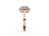 Rose gold Fancy Blue Radiant  Cut Diamond Halo Ring with Round Brilliant Halo and Solitaire Band_89