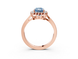 Rose gold Fancy Blue Radiant  Cut Diamond Halo Ring with Round Brilliant Halo and Solitaire Band_90