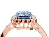 Rose gold Fancy Blue Radiant  Cut Diamond Halo Ring with Round Brilliant Halo and Solitaire Band_91