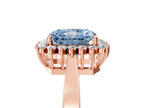 Rose gold Fancy Blue Radiant  Cut Diamond Halo Ring with Round Brilliant Halo and Solitaire Band_92