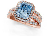 Rose gold Fancy Blue Radiant Cut Diamond Halo Ring with Round Split Shank and Prong Setting_37