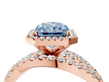 Rose gold Fancy Blue Radiant Cut Diamond Halo Ring with Round Split Shank and Prong Setting_40