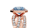 Rose gold Fancy Blue Radiant Cut Diamond Halo Ring with Round Split Shank and Prong Setting_41