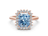 Rose gold Fancy Blue Radiant  Cut Diamond Halo Ring with Solitaire Band and Prong Setting_53