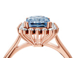 Rose gold Fancy Blue Radiant  Cut Diamond Halo Ring with Solitaire Band and Prong Setting_57