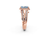 Rose gold Fancy Blue Radiant Cut Diamond Halo Ring with Split Shank Pavé Band and Four-Prong Setting_2