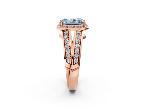 Rose gold Fancy Blue Radiant Cut Diamond Halo Ring with Split Shank Pavé Band and Four-Prong Setting_2