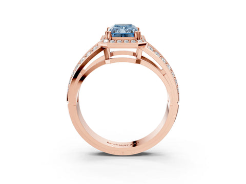 Rose gold Fancy Blue Radiant Cut Diamond Halo Ring with Split Shank Pavé Band and Four-Prong Setting_3