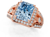 Rose gold Fancy Blue Radiant Cut Diamond Halo Ring with Split Shank and Bezel Accents and Four-Prong Setting_1