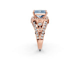Rose gold Fancy Blue Radiant Cut Diamond Halo Ring with Split Shank and Bezel Accents and Four-Prong Setting_2