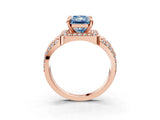 Rose gold Fancy Blue Radiant Cut Diamond Halo Ring with Split Shank and Bezel Accents and Four-Prong Setting_3