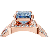 Rose gold Fancy Blue Radiant Cut Diamond Halo Ring with Split Shank and Bezel Accents and Four-Prong Setting_4