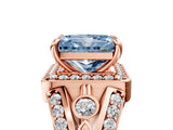 Rose gold Fancy Blue Radiant Cut Diamond Halo Ring with Split Shank and Bezel Accents and Four-Prong Setting_5