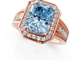 Rose gold Fancy Blue Radiant Cut Diamond Halo Ring with Split Shank and Bezel Accents and Prong Setting_1