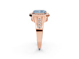 Rose gold Fancy Blue Radiant Cut Diamond Halo Ring with Split Shank and Bezel Accents and Prong Setting_2