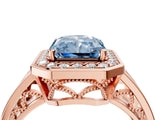 Rose gold Fancy Blue Radiant Cut Diamond Halo Ring with Split Shank and Bezel Accents and Prong Setting_4