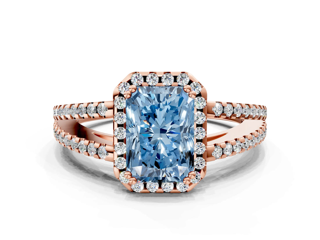 Rose gold Fancy Blue Radiant Cut Diamond Halo Split Shank Engagement Ring_62