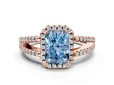 Rose gold Fancy Blue Radiant Cut Diamond Halo Split Shank Engagement Ring_62