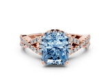 Rose gold Fancy Blue Radiant Cut Diamond  Halo Twist Band Solitaire Prong Setting Ring_24