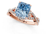 Rose gold Fancy Blue Radiant Cut Diamond  Halo Twist Band Solitaire Prong Setting Ring_25