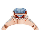 Rose gold Fancy Blue Radiant Cut Diamond  Halo Twist Band Solitaire Prong Setting Ring_28