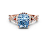 Rose gold Fancy Blue Radiant Cut Diamond  Halo Twist Band Solitaire Prong Setting Ring_48