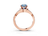 Rose gold Fancy Blue Radiant Cut Diamond  Halo Twist Band Solitaire Prong Setting Ring_51