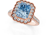 Rose gold Fancy Blue Radiant  Cut Diamond Milgrain Floral Halo Engagement Ring with Pavé Band_16
