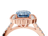 Rose gold Fancy Blue Radiant  Cut Diamond Milgrain Floral Halo Engagement Ring with Pavé Band_19