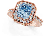 Rose gold Fancy Blue Radiant Cut Diamond Milgrain Halo Engagement Ring with Round Pavé Band and Prong Setting_25