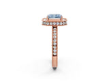 Rose gold Fancy Blue Radiant Cut Diamond Milgrain Halo Engagement Ring with Round Pavé Band and Prong Setting_26