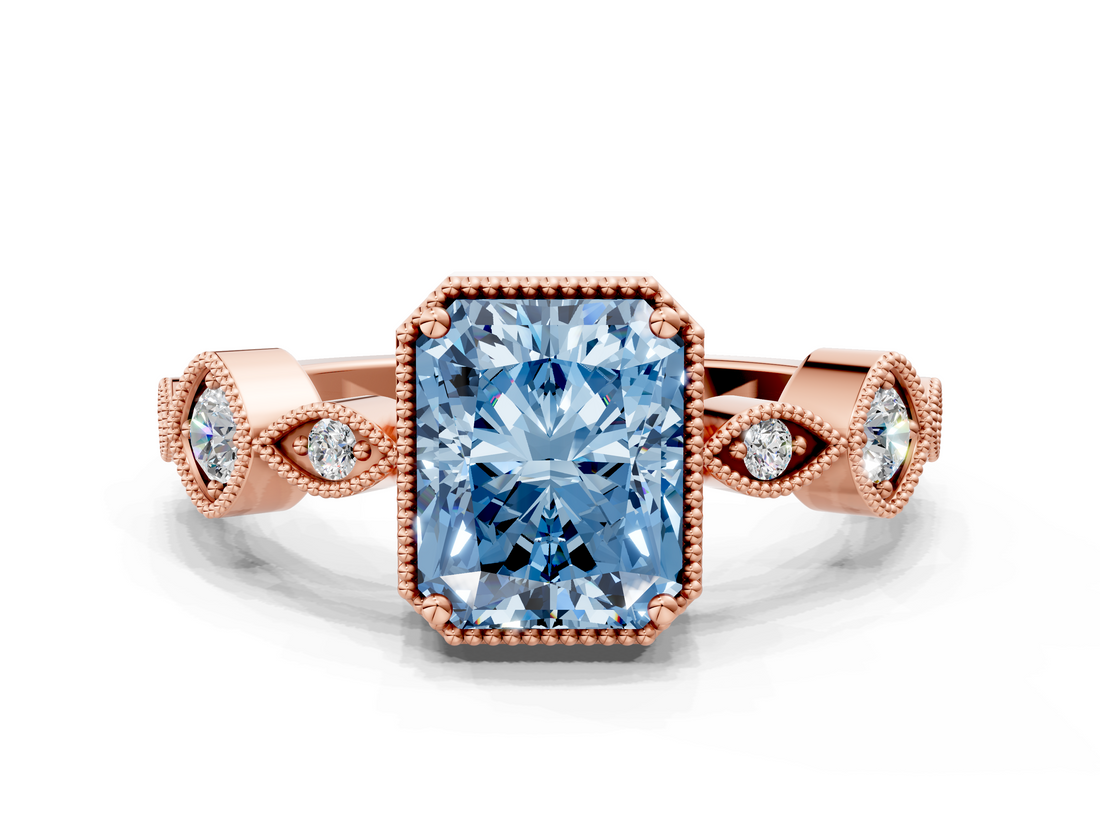 Rose gold Fancy Blue Radiant  Cut Diamond Milgrain Marquise Band with Prong Setting_3