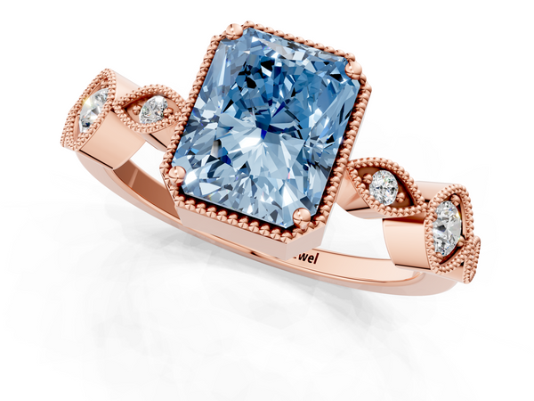 Rose gold Fancy Blue Radiant  Cut Diamond Milgrain Marquise Band with Prong Setting