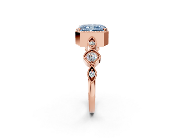 Rose gold Fancy Blue Radiant  Cut Diamond Milgrain Marquise Band with Prong Setting
