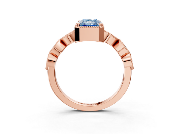 Rose gold Fancy Blue Radiant  Cut Diamond Milgrain Marquise Band with Prong Setting