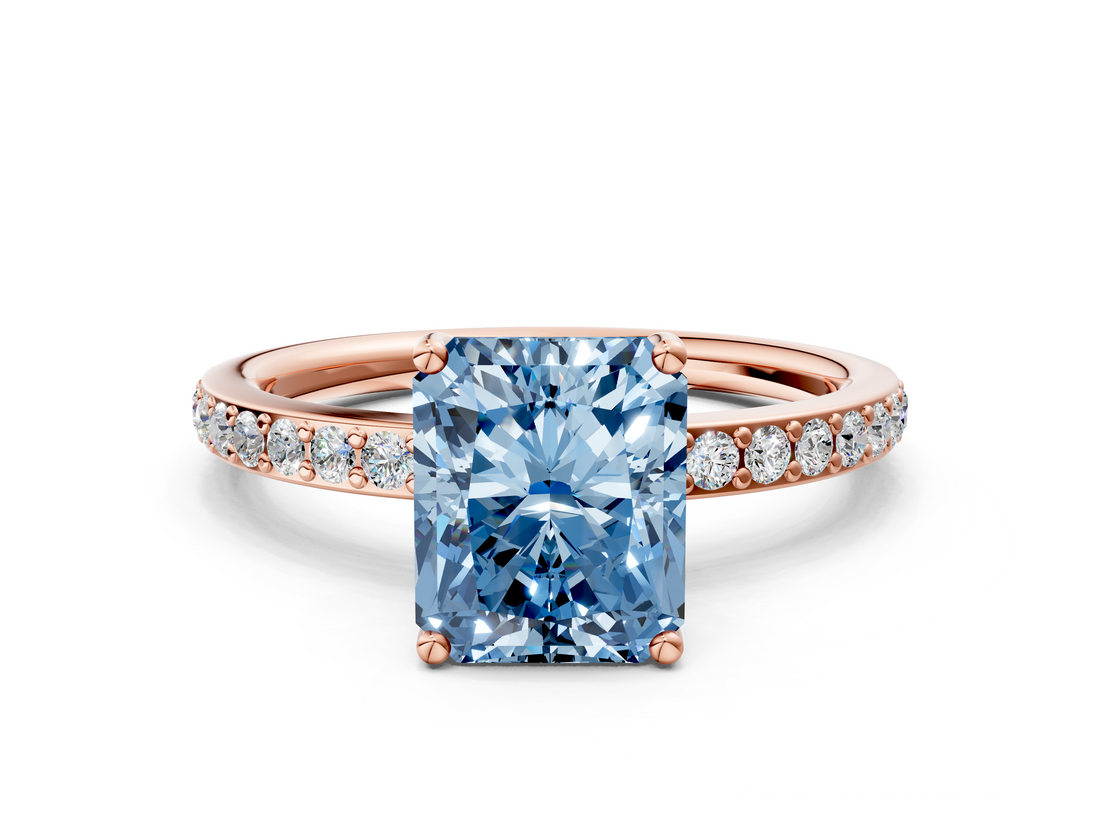 Rose gold Fancy Blue Radiant  Cut Diamond Pavé Band Ring with Four-Prong Setting_24