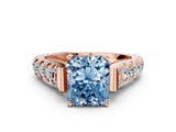 Rose gold Fancy Blue Radiant  Cut Diamond Pavé Band Solitaire with Four-Prong Setting_15