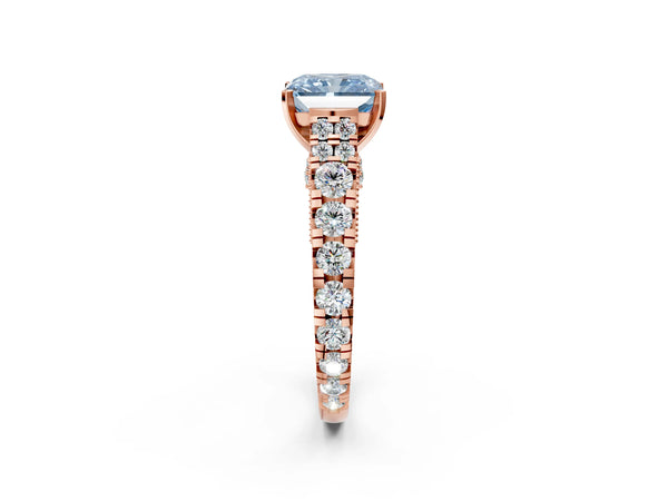Rose gold Fancy Blue Radiant Cut Diamond Classic Solitaire Ring with Pavé Band and Four-Prong Setting